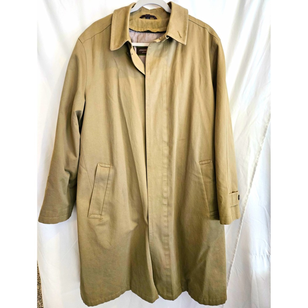 Joseph Abboud Mens 44R Trench Coat Tan 100% Cotton Wool Liner Rain Repellent